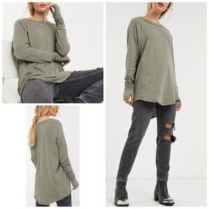 NWOT Free People Arden Tee Size: L in Washed Army